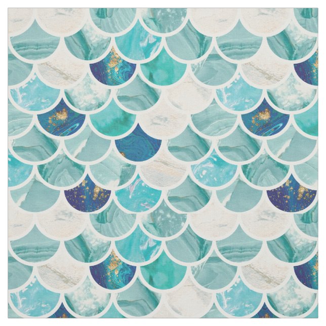 Minty Marble Mermaid fish scales pattern Fabric (Swatch)