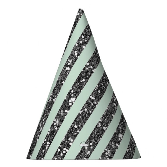 Minty Mint Green & Silver Glitter Stripes Party Hat (Right)