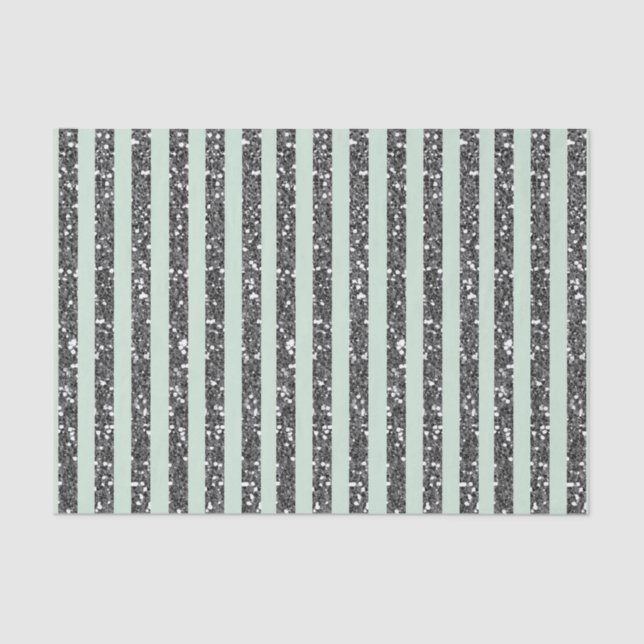 Minty Mint Green & Silver Glitter Stripes Party Tissue Paper (Front)