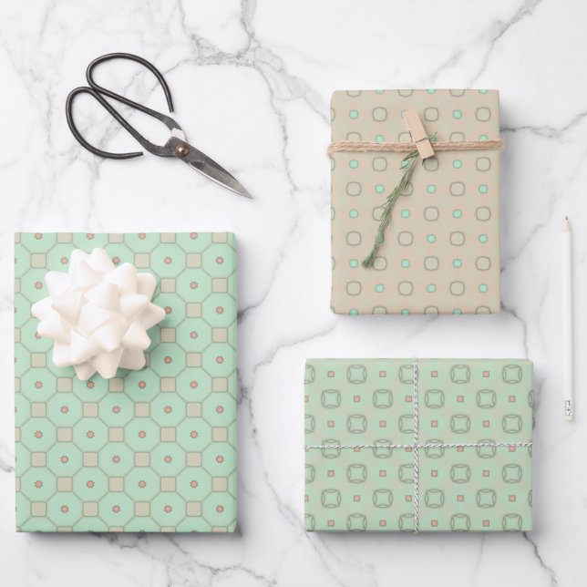Minty Peach Surprise Wrapping Paper Flat Sheet Set (Front)