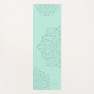 Minty Teal Decorative Modern Mandala With Initials Yoga Mat