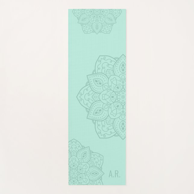 Minty Teal Decorative Modern Mandala With Initials Yoga Mat (Front)