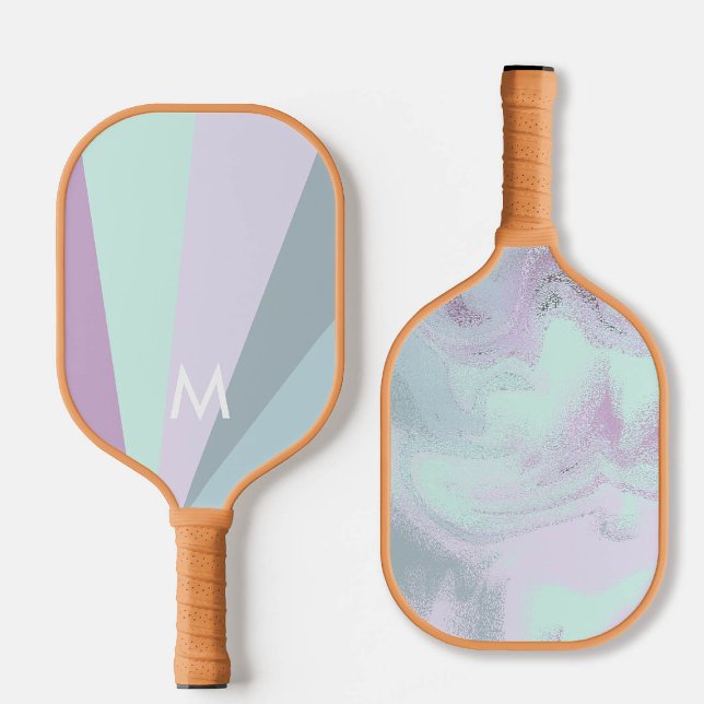 Minty Teal Sorbet Monogram Modern Personalised Pickleball Paddle (personalized pickleball paddle monogram mint green mauve purple custom sports gift for her)