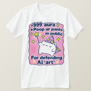 Minus 999 Aura For Defending AI Art Cat T-Shirt