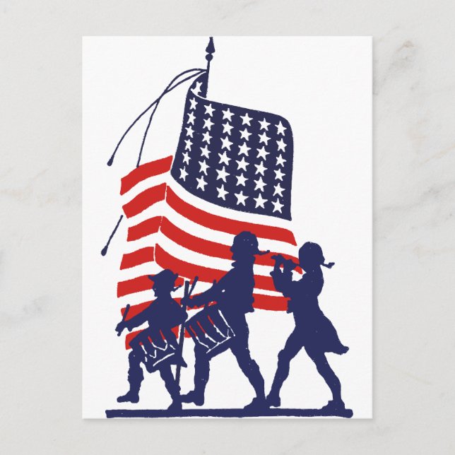 Minute Men and American Flag Postcard (Front)