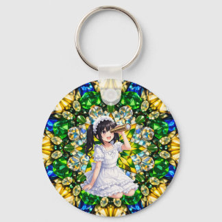 Mirabella in Emerald Light – Kaleidoscope Mandala  Key Ring
