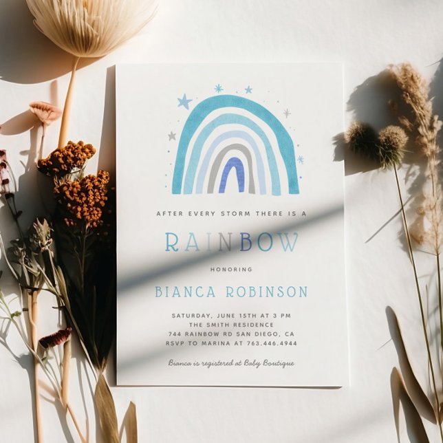 Miracle Baby Blue Rainbow Boy Shower  Invitation (Creator Uploaded)