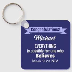 Miracle Bible Verse Christian Faith Dark Blue Key Ring