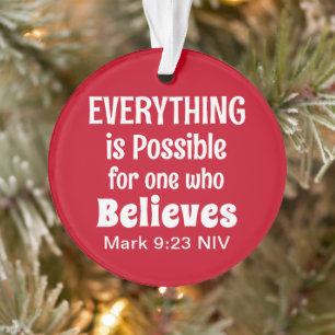 Miracle Bible Verse Christian Faith Red and White Ornament