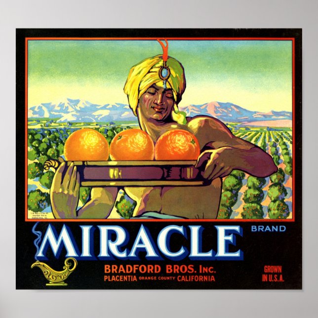 Miracle Brand Oranges Fruit Crate Label Poster (Front)