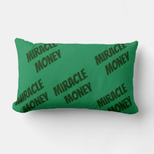 "Miracle Money." Funny Quote. Green Christmas Lumbar Cushion