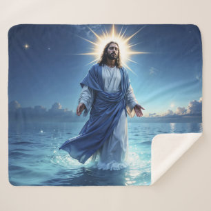 Miracle of Jesus Christ ocean spiritual peace Sherpa Blanket