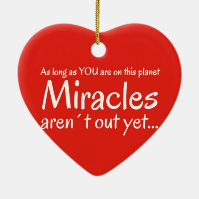 Miracle quote in red and white ceramic tree decoration (Back)
