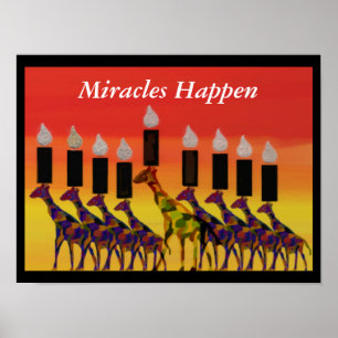 Miracles Happen GiraffesHannukah Menorah Print