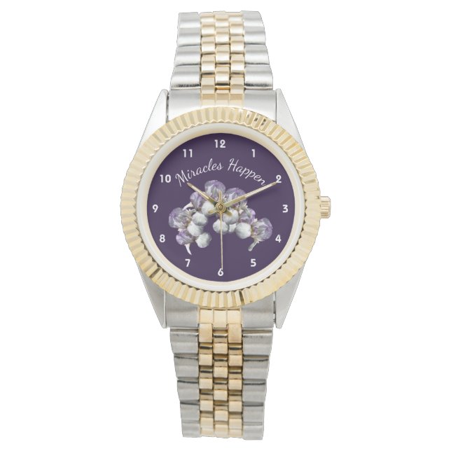 Miracles Happen Iris Flowers Inspirational    Watch (Front)