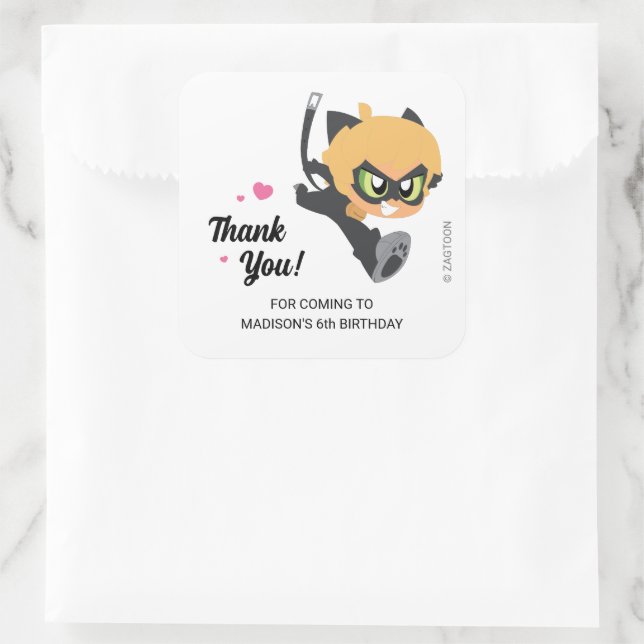 Miraculous Cat Noir Birthday Thank You Square Sticker (Bag)