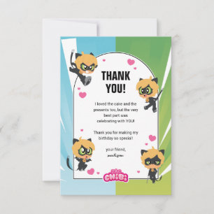 Miraculous Cat Noir Chibi Birthday Thank You Card