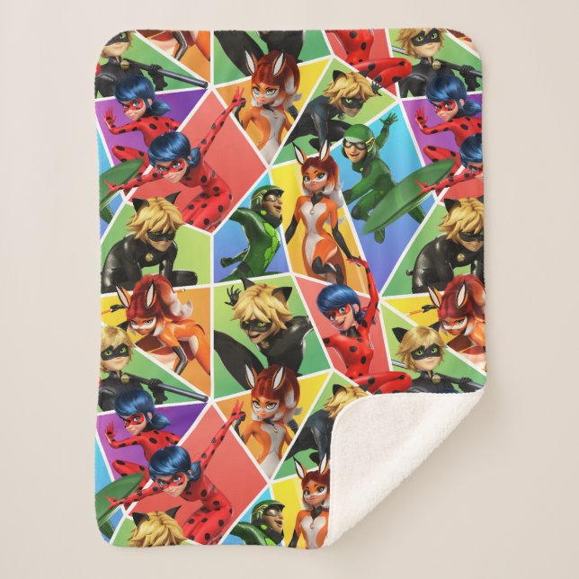 Miraculous Colourful Character Pattern Sherpa Blanket (Front)