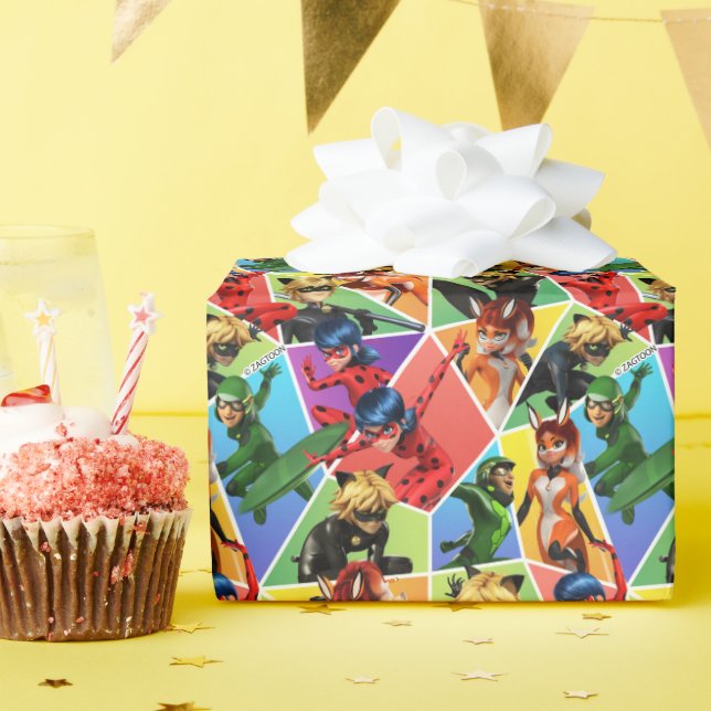 Miraculous Colourful Character Pattern Wrapping Paper (Birthday Party)