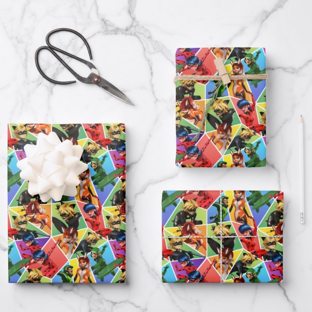 Miraculous Colourful Character Pattern Wrapping Paper Sheet (Front)