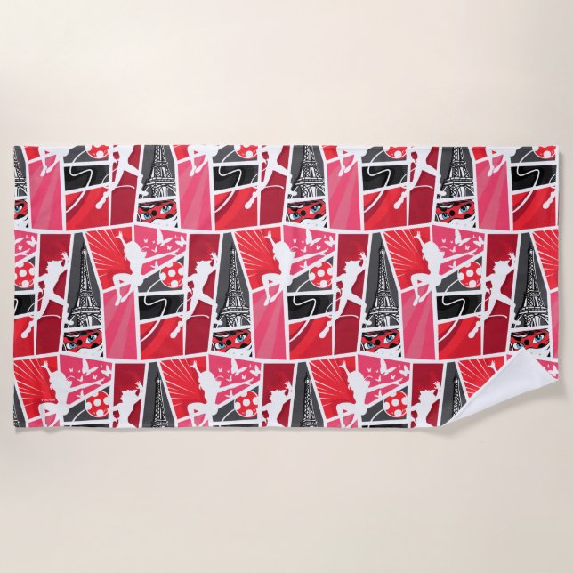Miraculous Comic Ladybug Paris Pattern Beach Towel (Front)