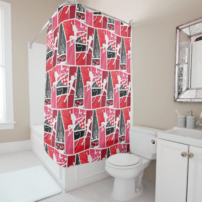 Miraculous Comic Ladybug Paris Pattern Shower Curtain (In Situ)