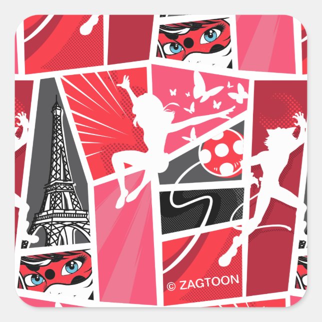 Miraculous Comic Ladybug Paris Pattern Square Sticker (Front)