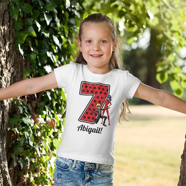 Miraculous Ladybug & Cat Noir 7th Birthday T-Shirt (Kid wearing t-shirt)
