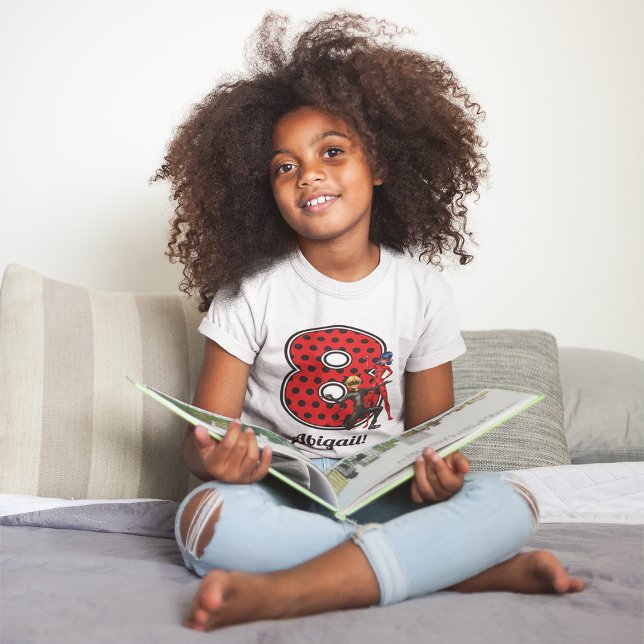 Miraculous Ladybug & Cat Noir 8th Birthday T-Shirt (Girl wearing t-shirt)