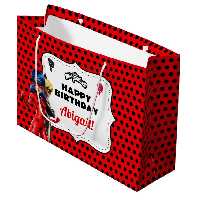 Miraculous Ladybug & Cat Noir Birthday Large Gift Bag (Front Angled)