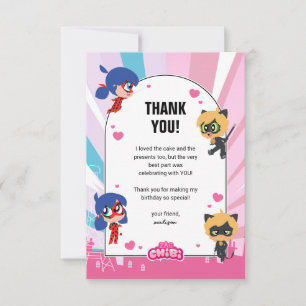 Miraculous Ladybug & Cat Noir Chibi Birthday Thank You Card