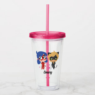 Miraculous Ladybug & Cat Noir Chibi Party Favour Acrylic Tumbler