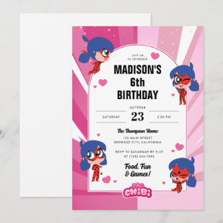 Miraculous Ladybug Chibi Birthday Invitation