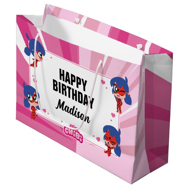 Miraculous Ladybug Chibi Birthday Large Gift Bag (Front Angled)