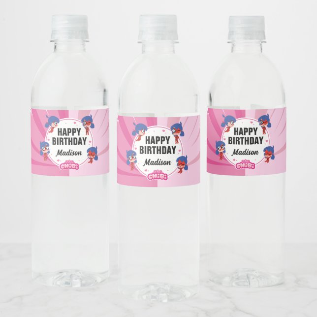 Miraculous Ladybug Chibi Birthday Water Bottle Label (Bottles)