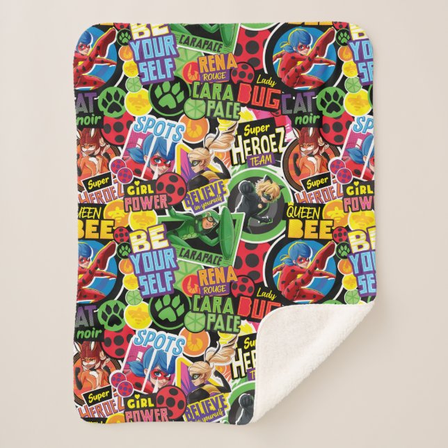 Miraculous Superhero Characters Pattern Sherpa Blanket (Front)