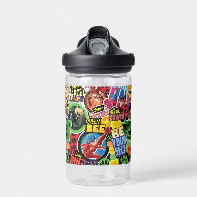 Miraculous Superhero Characters Pattern Water Bottle (Front)