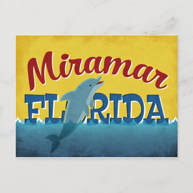 Miramar Florida Dolphin Retro Vintage Travel Postcard (Front)
