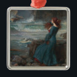 Miranda (by John William Waterhouse) Metal Tree Decoration<br><div class="desc">This design features a painting by the English Pre-Raphaelite artist John William Waterhouse (1849–1917). It shows Miranda, a character from William Shakespeare's Tempest. She is wearing an elegant blue dress and she has long red hair. Miranda is standing on a rocky beach and looking at the sea. The waves are...</div>