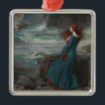 Miranda (by John William Waterhouse) Metal Tree Decoration<br><div class="desc">This design features a painting by the English Pre-Raphaelite artist John William Waterhouse (1849–1917). It shows Miranda, a character from William Shakespeare's Tempest. She is wearing an elegant blue dress and she has long red hair. Miranda is standing on a rocky beach and looking at the sea. The waves are...</div>