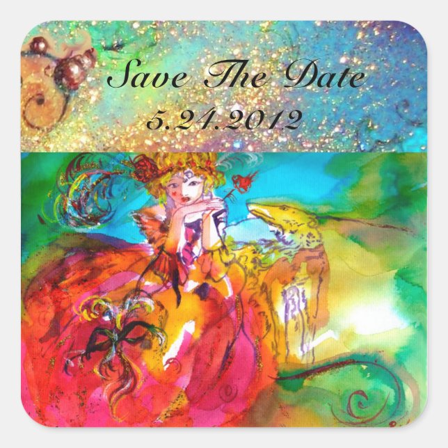 MIRANDOLINA , pink,fuchsia yellow Square Sticker (Front)