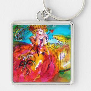 MIRANDOLINA WITH DOG/ Venetian Masquerade Masks Key Ring
