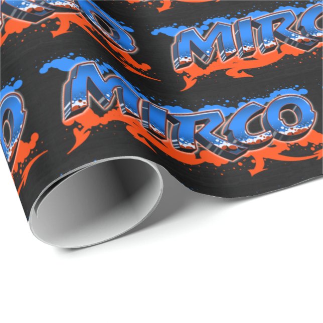Mirco First Name Graffiti blue orange Wrapping Paper (Roll Corner)