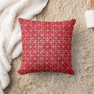 Miroku Red and White Geometric Pattern Cushion