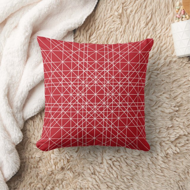 Miroku Red and White Geometric Pattern Cushion (Blanket)