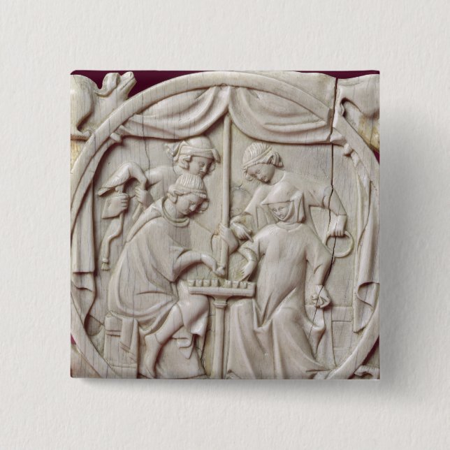 Mirror case depicting a game of chess, c.1300 15 cm square badge (Front)