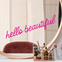Mirror Cling Hello Beautiful Hot Neon Pink Quote