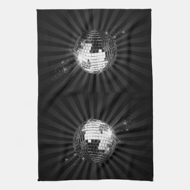 Mirror Disco Ball on Black Tea Towel (Vertical)
