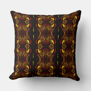 Mirror -Gold and red curved traces with dark parts Cushion