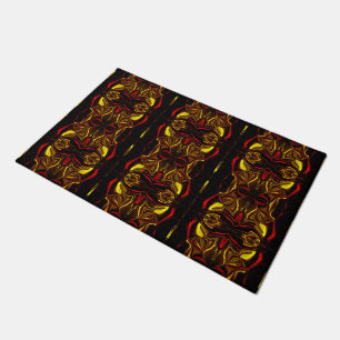Mirror -Gold and red curved traces with dark parts Doormat